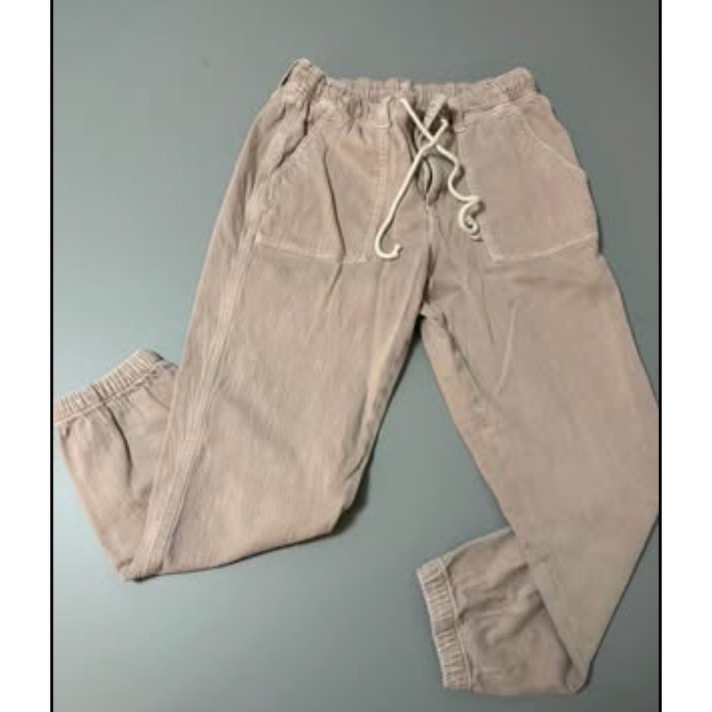 American Eagle Tan Khaki Drawstring Jogger Pants Women 10 Long Relaxed Fit